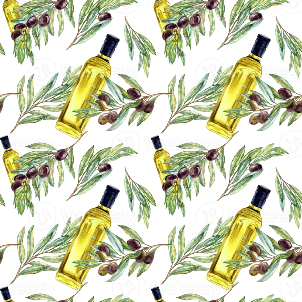 Aquarelle jointless Pattern with olive oil Theme png