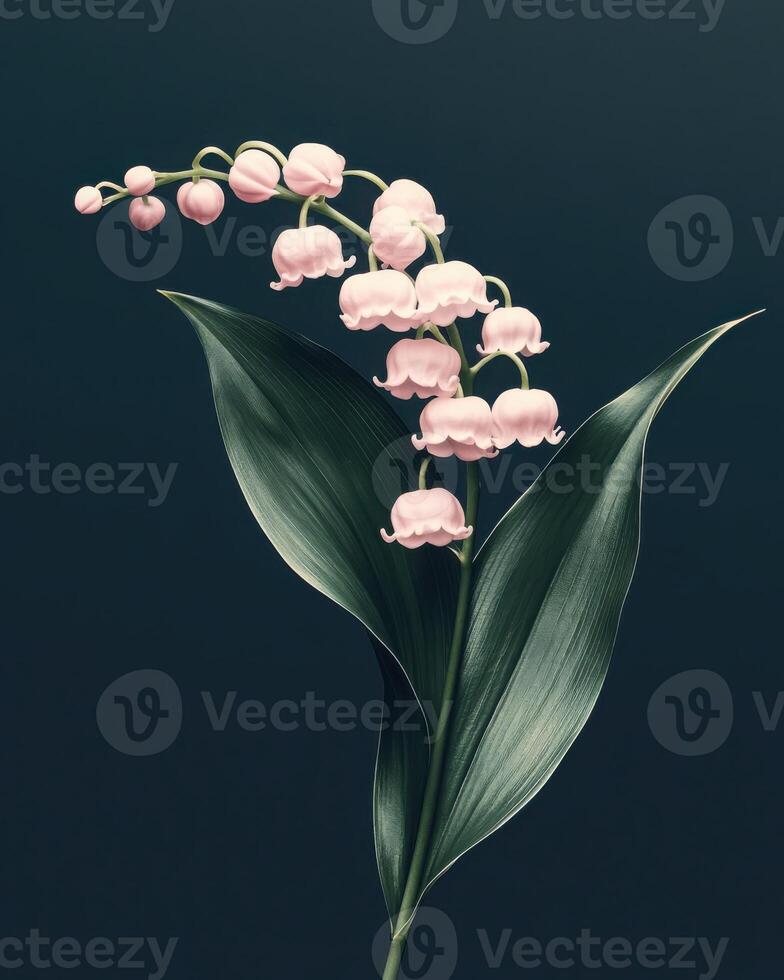 Delicate Lily of the valley flower integrated into a high fashion design. The composition emphasizes clean lines and a restrained color palette. photo