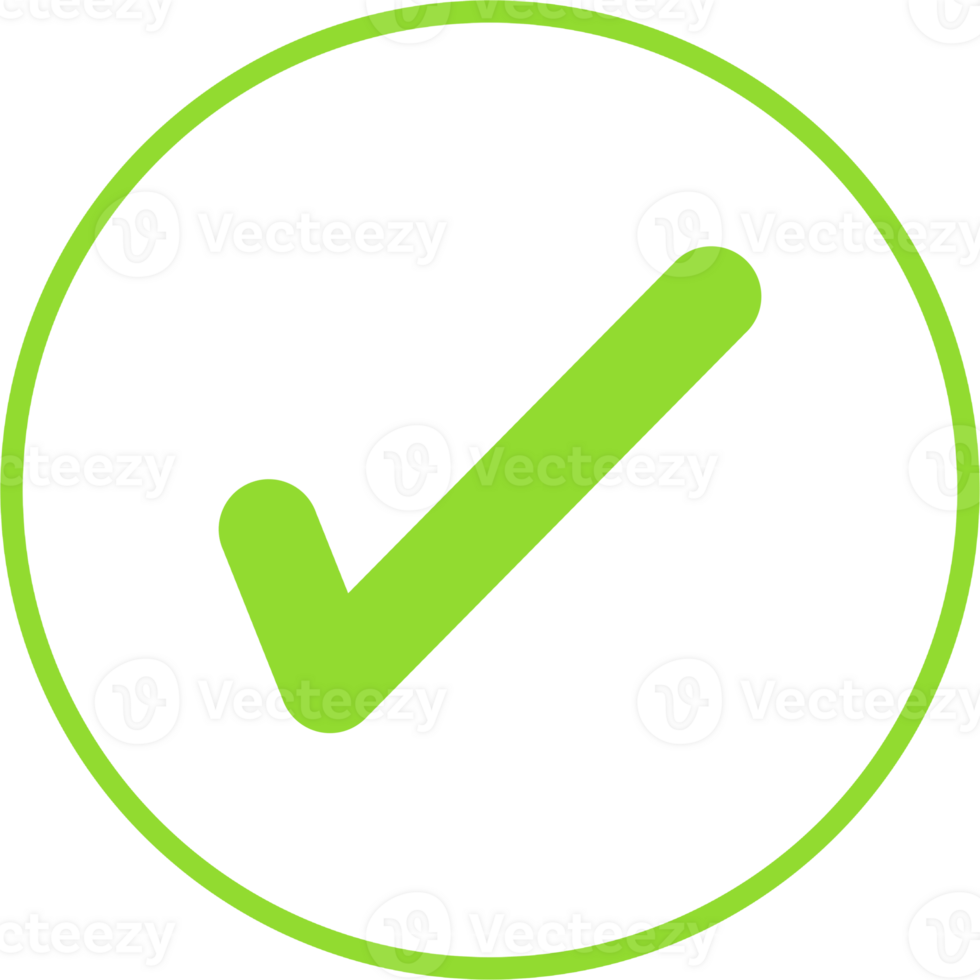 Green checkmark. True or false icon. Checkmark right and wrong circle button. png