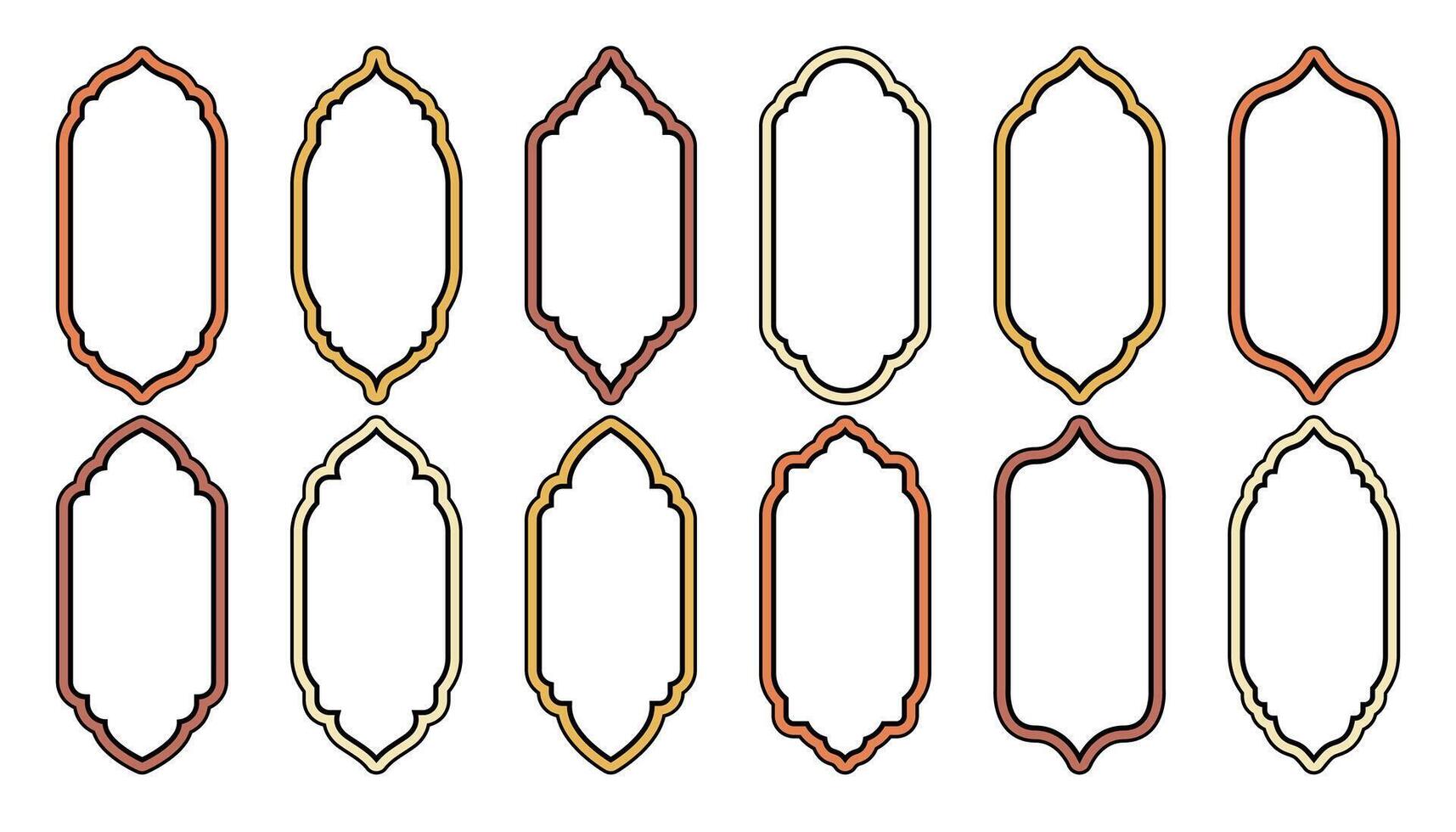Traditional islamic window shapes in oriental style. Set of colorful Eid Mubarak frames, borders or moroccan gates. Arabic muslim architecture design elements, Ramadan frames. vector