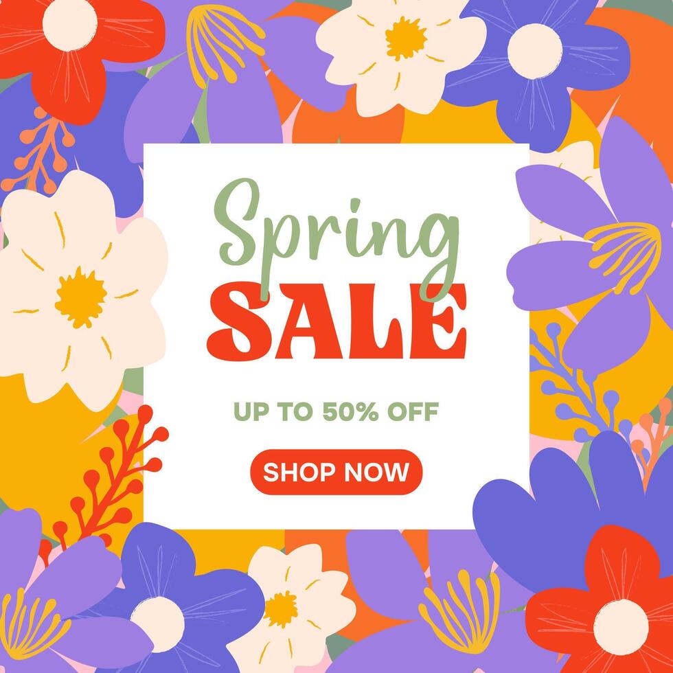Spring sale. Spring promotion banner with bright flowers. Spring sale template for design. vector