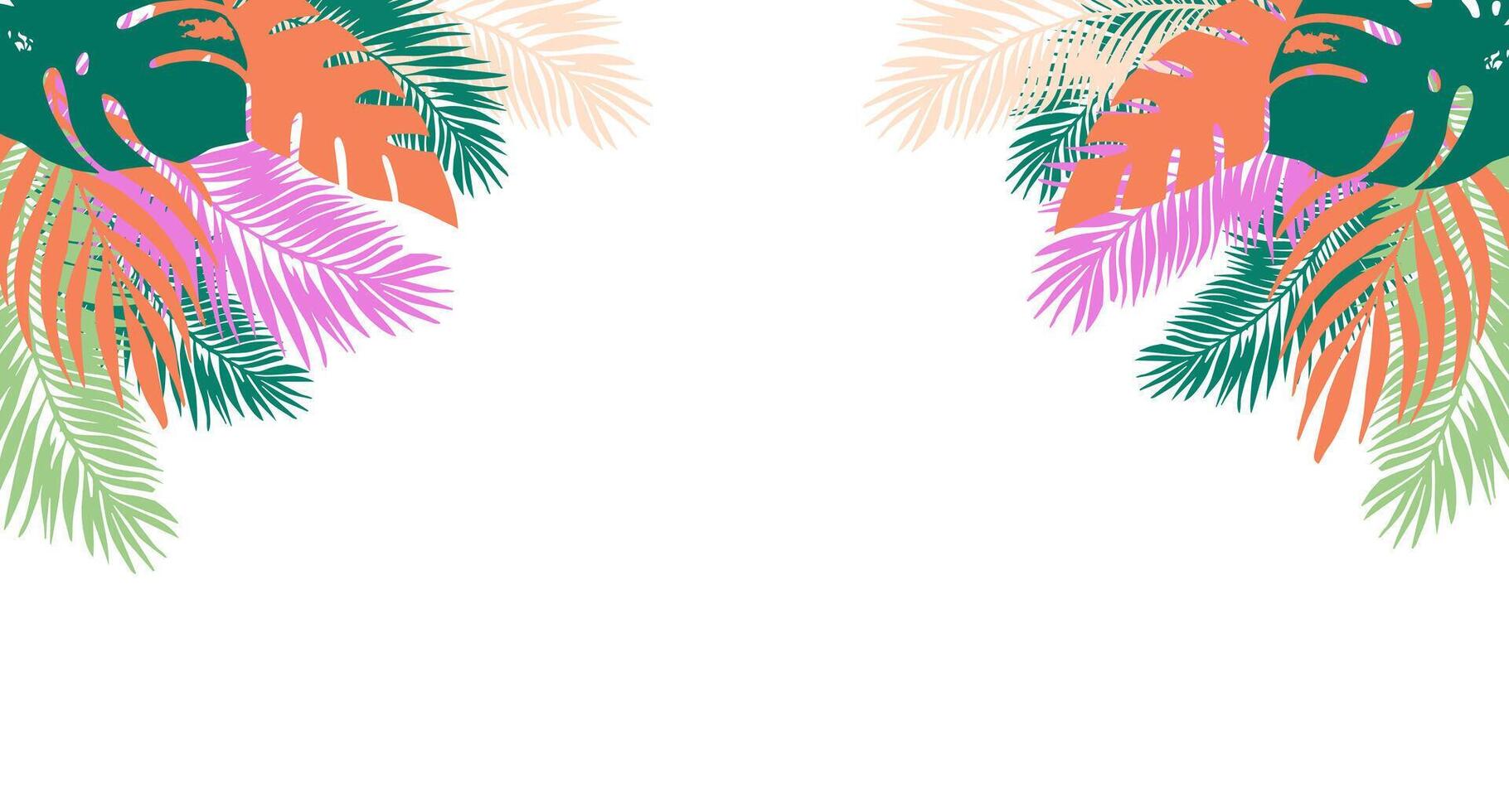 Abstract illustration with exotic jungle leaves, colorful summer background and banner, postcard, cover, advertising design. vector