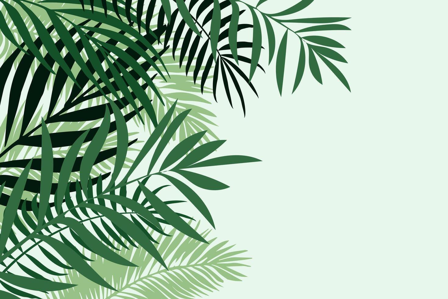 Background with palm leaves in green tones. Summer frame with space for text. vector