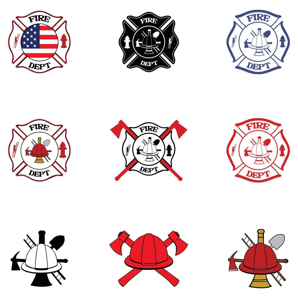 Collection of Heroic Fireman Clipart with Fire Department Badge Design vector
