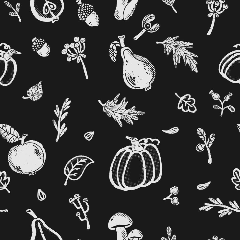 a black and white pattern with various vegetables and fruits vector