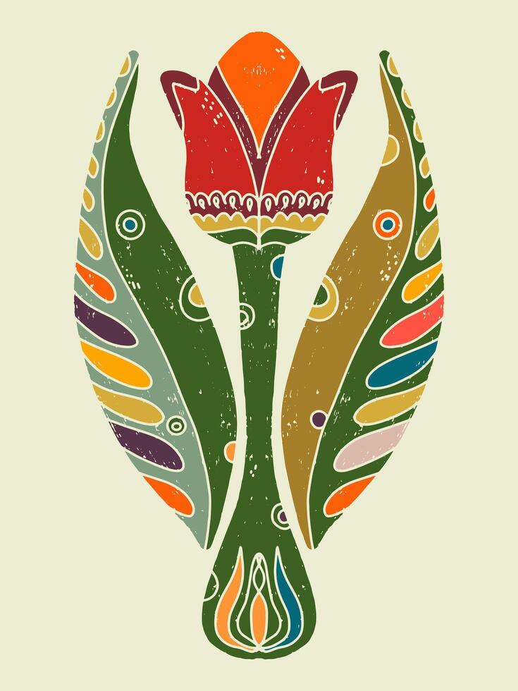 a colorful tulip flower with a leaf on it vector