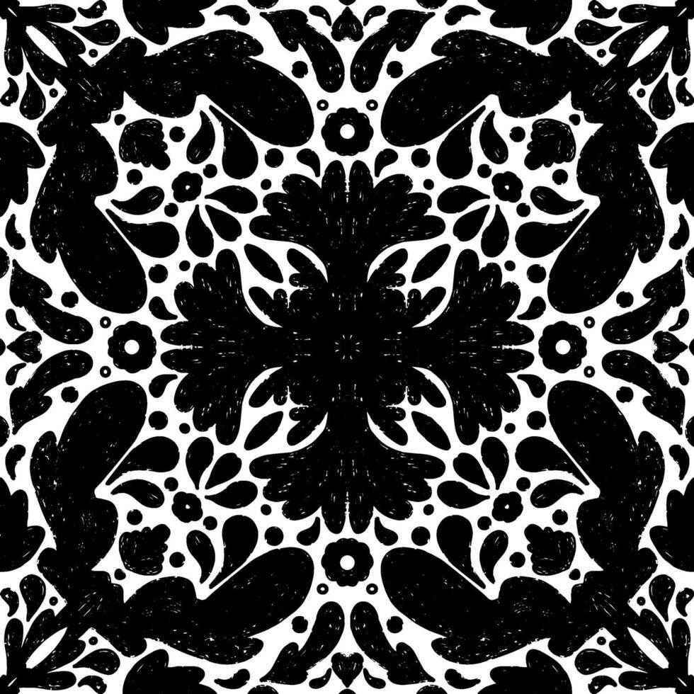 a black and white, floral pattern. vector