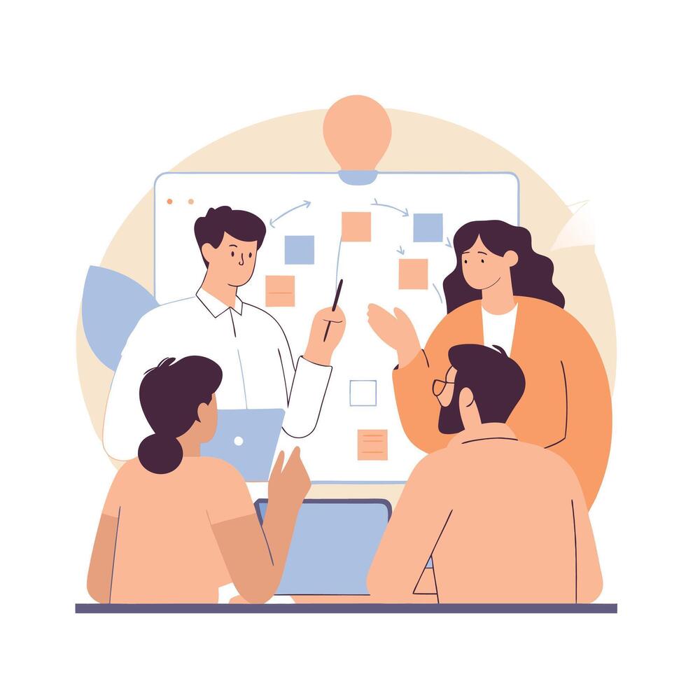 Meeting session with a digital Kanban board vector