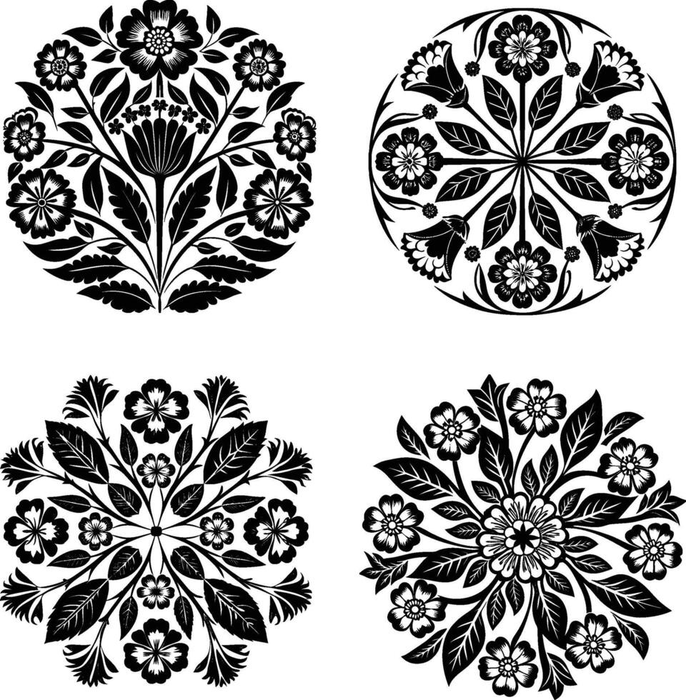 Set of silhouette flower leaf elements set vector