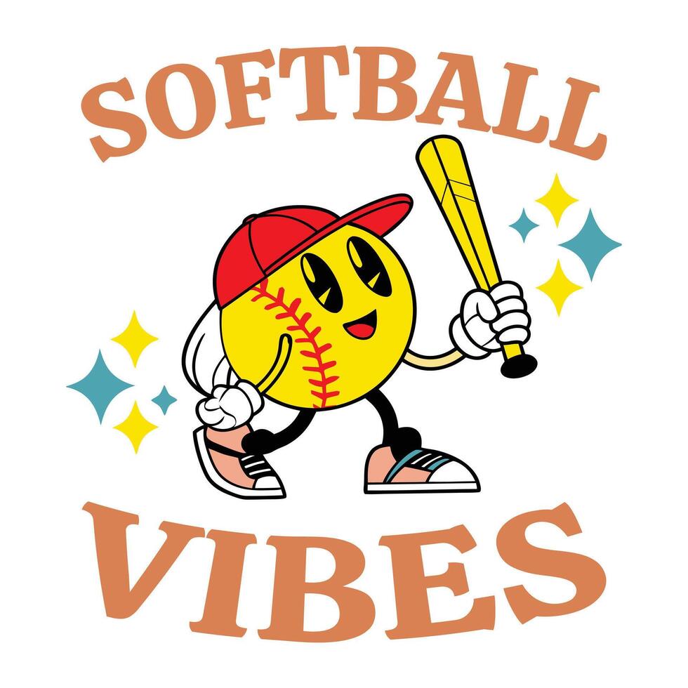 Softball Player Sports Typography T-shirt with Action Illustration vector