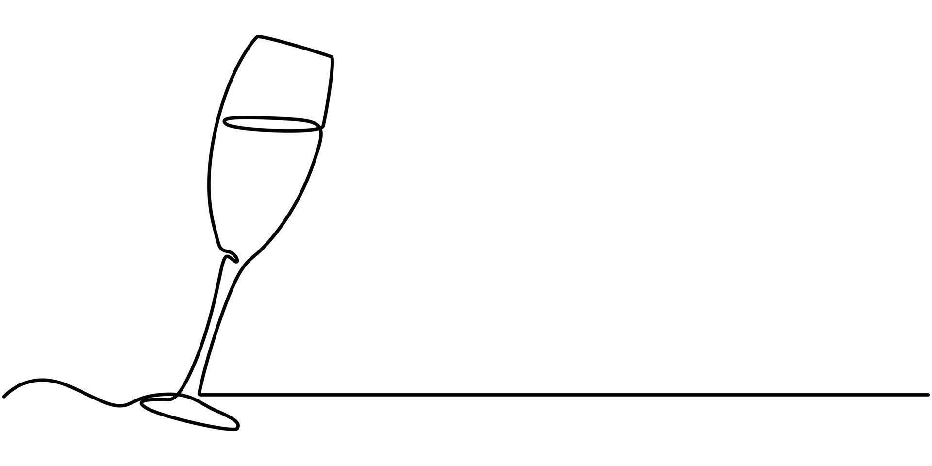 Continuous one line drawing champagne cheers wine glass vector