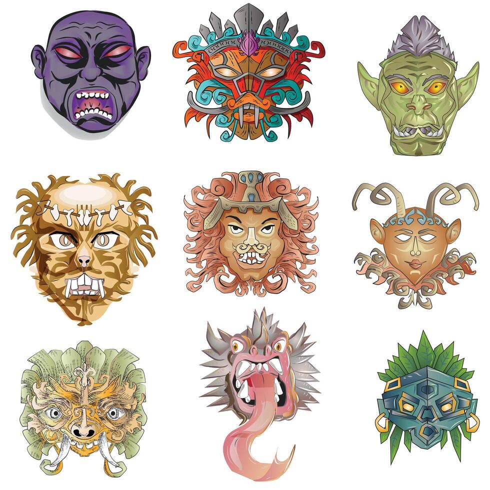 Traditional and Tribal Mask Set vector