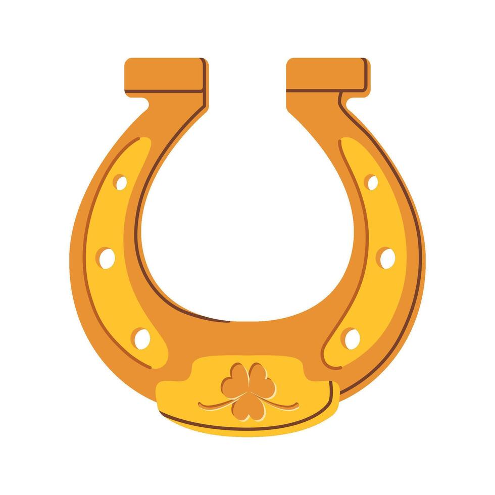 Golden horseshoe symbol of luck and fortune. Good luck talisman for St. Patrick's Day decoration. illustration isolated on white background. vector