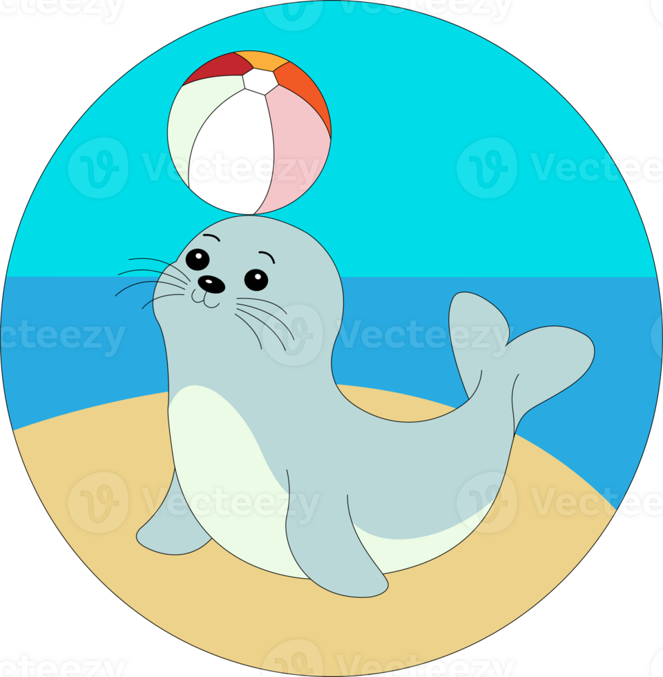 A seal with a beach ball on its head png