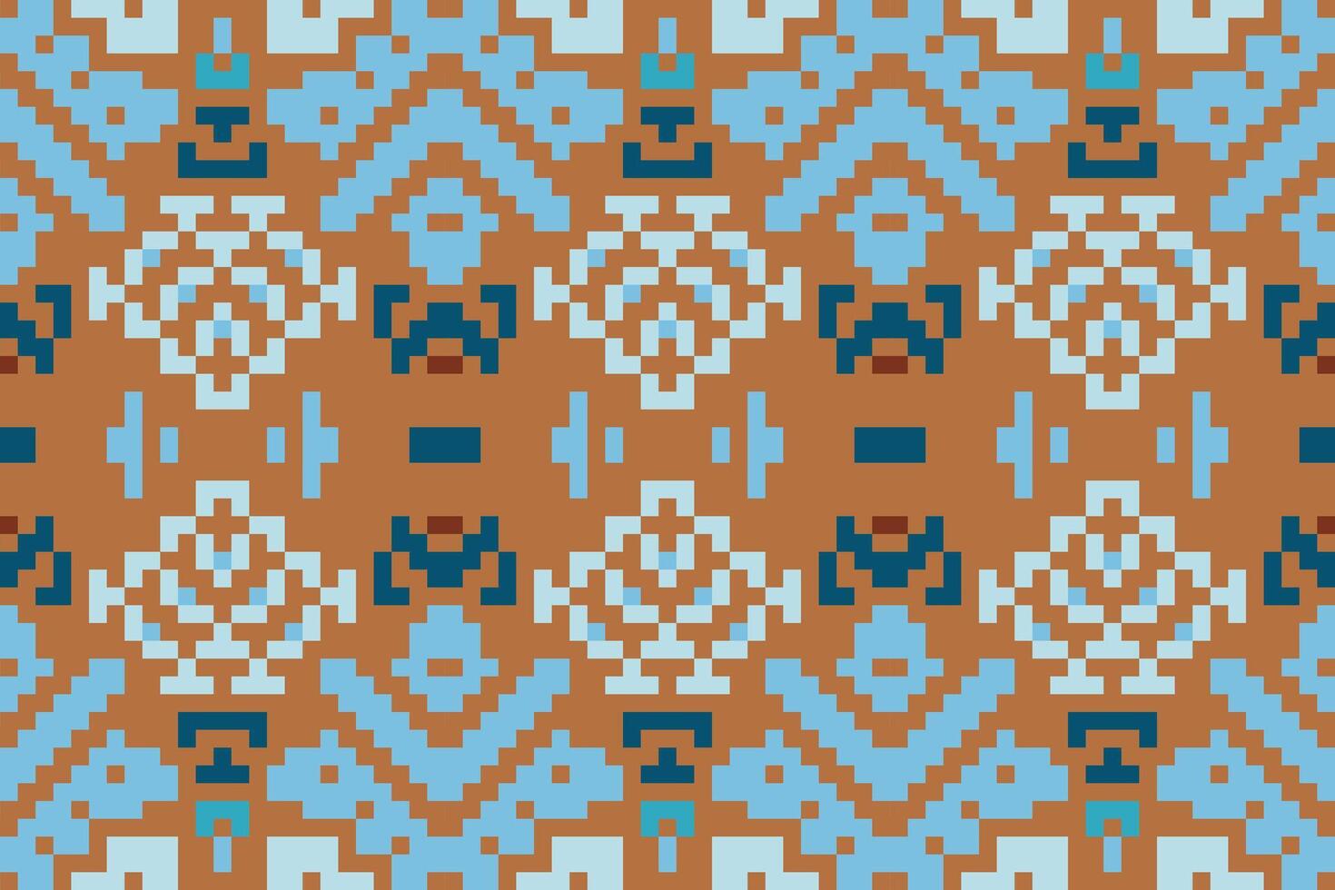 Pixelated Colorful Abstract Geometric Patternfolk Embroidery, Aztec Geometric Ornament Print. Design for Carpet, Wallpaper, Clothing, Wrapping, Fabric vector