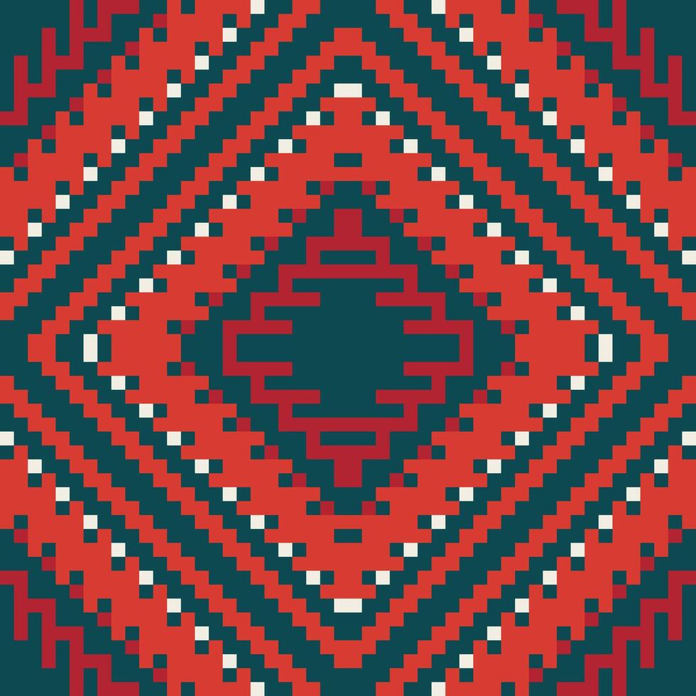 Pixelated Geometric Pattern Wallpaperfolk Embroidery, Aztec Geometric Ornament Print. Design for Carpet, Wallpaper, Clothing, Wrapping, Fabric vector