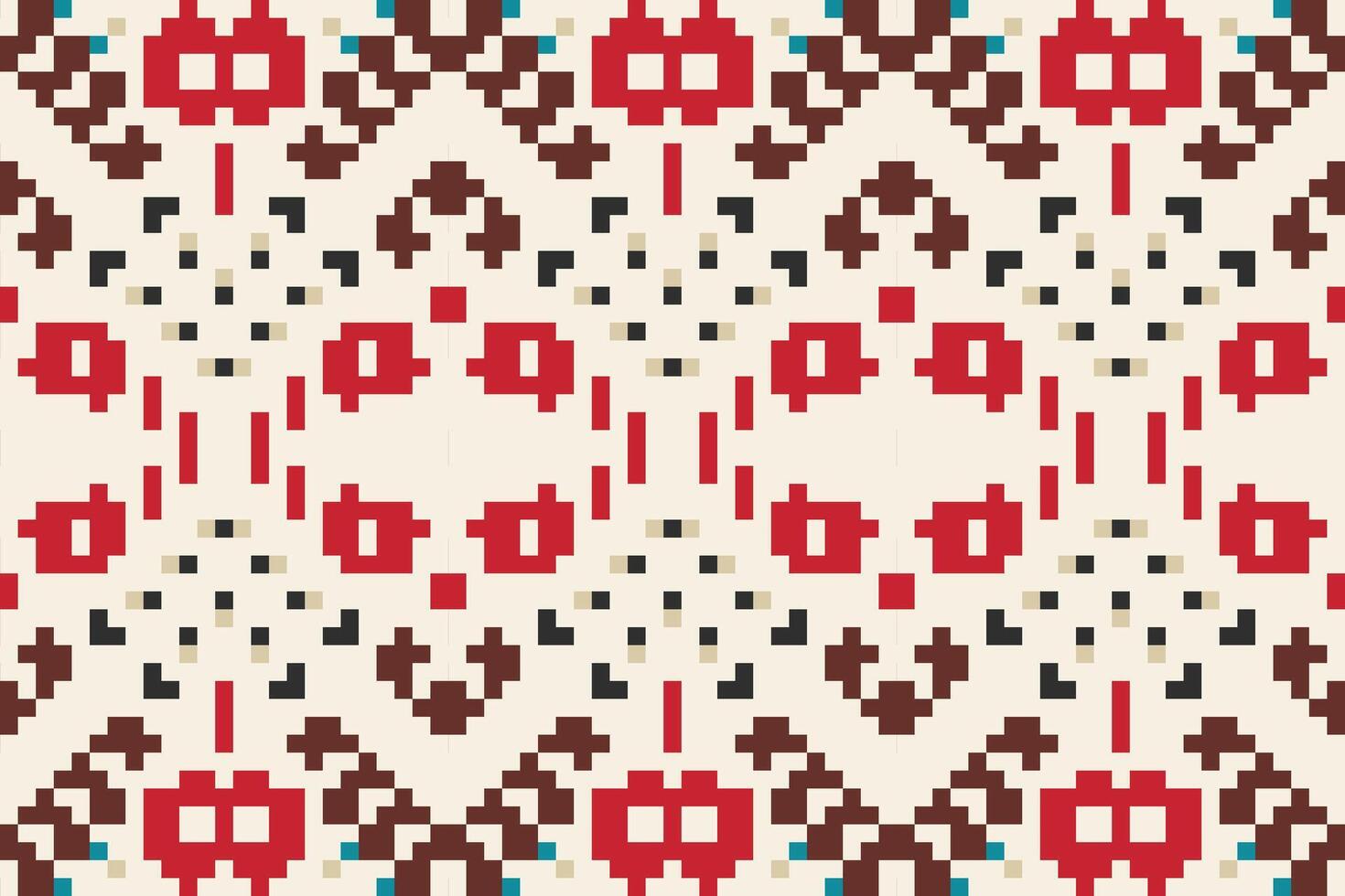 Pixel Ethnic Ikat Pattern Fabricfolk Embroidery, Aztec Geometric Ornament Print. Design for Carpet, Wallpaper, Clothing, Wrapping, Fabric vector