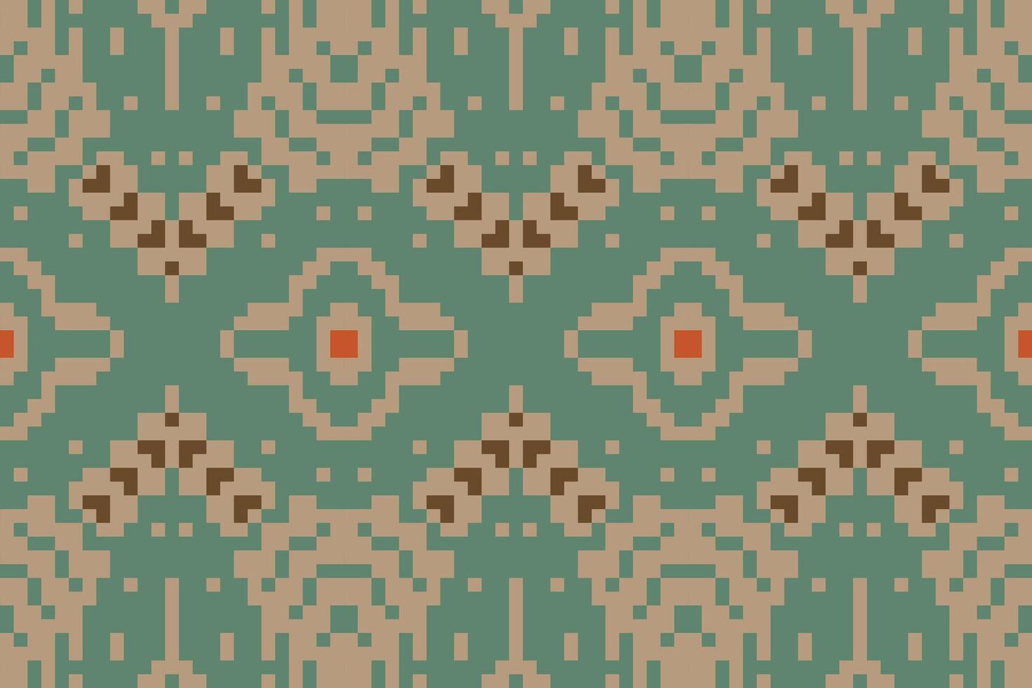 Pixel Art Abstract Ikat Seamless Patternfolk Embroidery, Aztec Geometric Ornament Print. Design for Carpet, Wallpaper, Clothing, Wrapping, Fabric vector