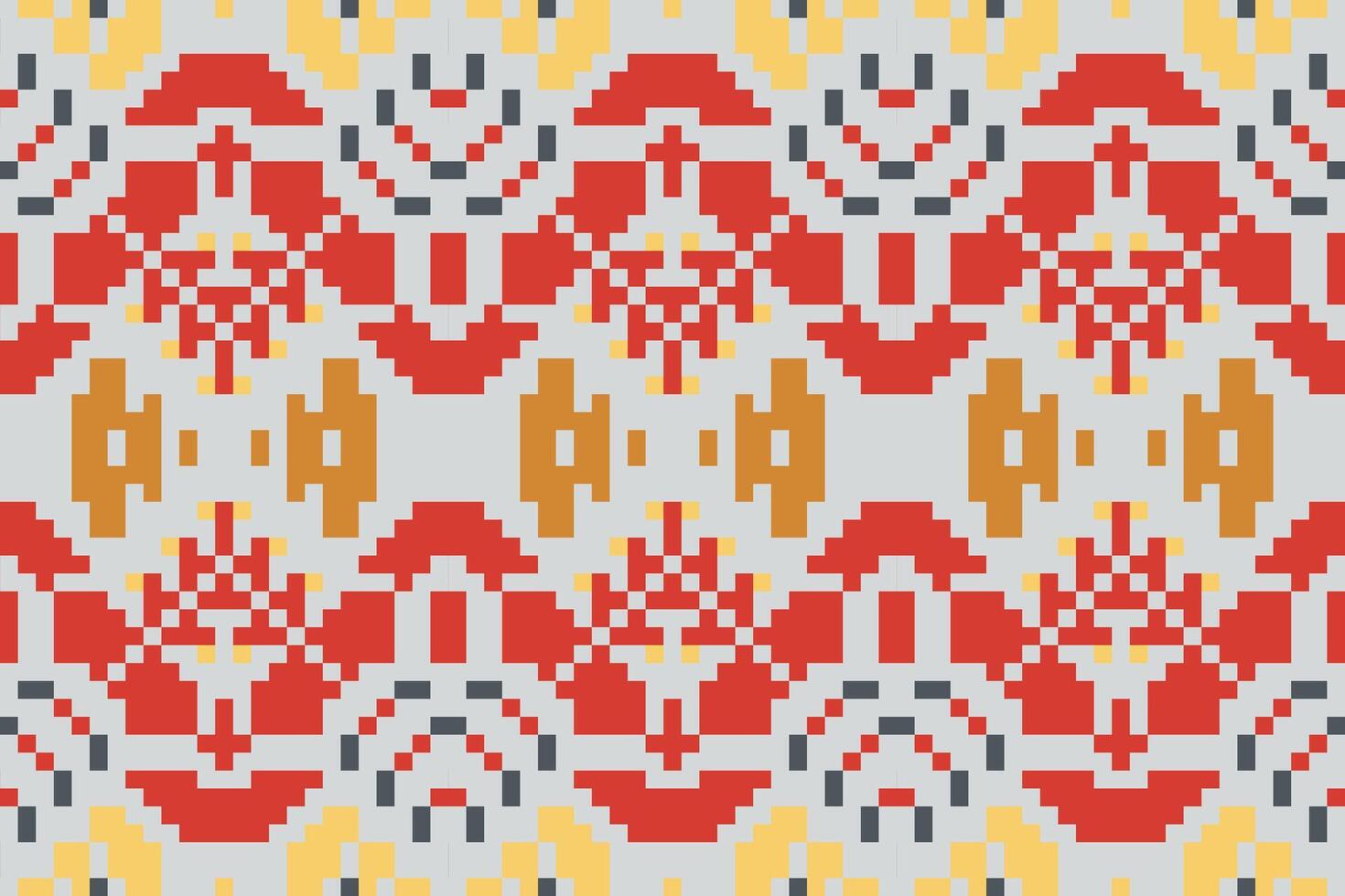 Ethnic Fabric Pixel Arabic Geometric Patternfolk Embroidery, Aztec Geometric Ornament Print. Design for Carpet, Wallpaper, Clothing, Wrapping, Fabric vector