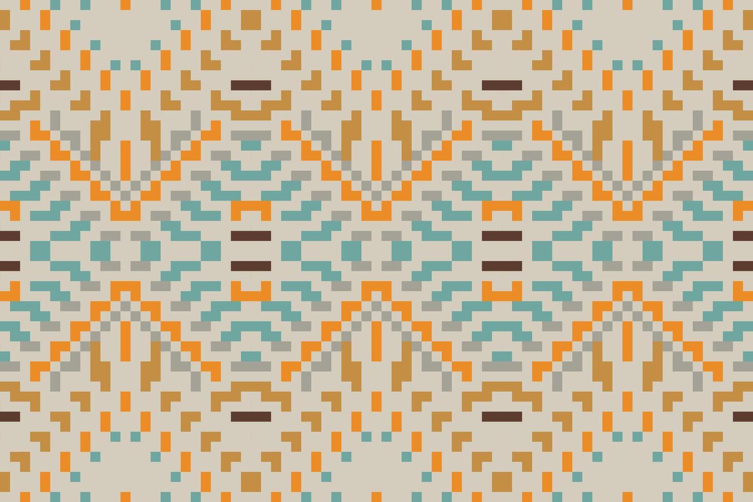 Pixel Art Ikat Design Patternfolk Embroidery, Aztec Geometric Ornament Print. Design for Carpet, Wallpaper, Clothing, Wrapping, Fabric vector