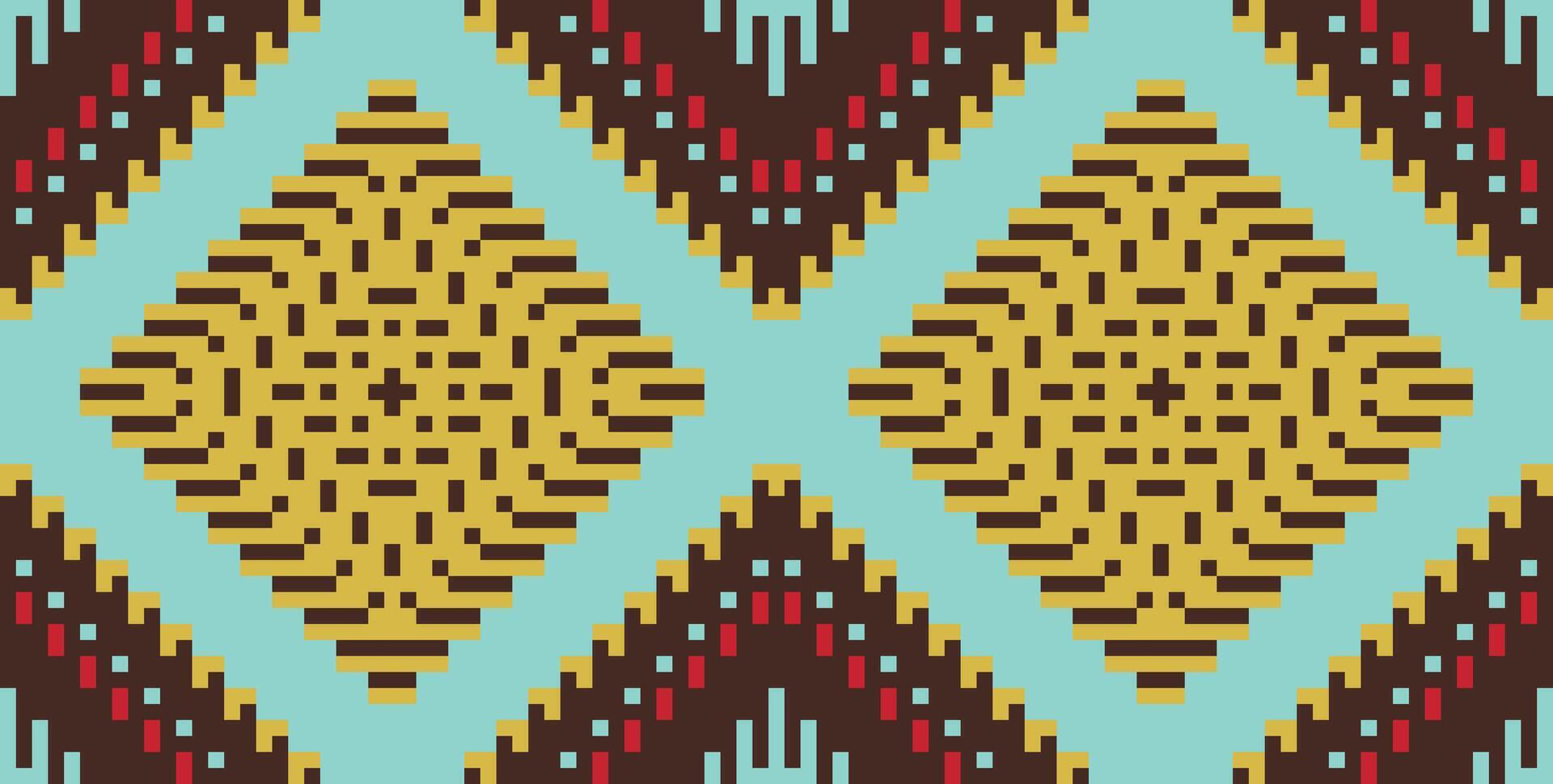 Pixel Art Abstract Islamic Art Geometric Patternfolk Embroidery, Aztec Geometric Ornament Print. Design for Carpet, Wallpaper, Clothing, Wrapping, Fabric vector