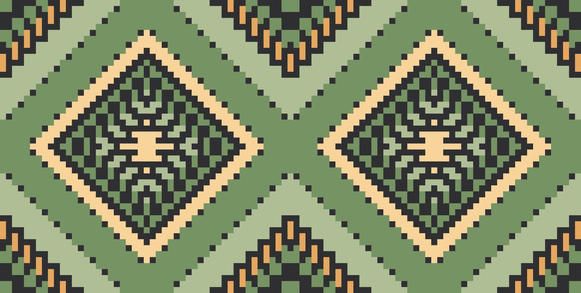 Pixelated Seamless Abstract Geometric Patternfolk Embroidery, Aztec Geometric Ornament Print. Design for Carpet, Wallpaper, Clothing, Wrapping, Fabric vector