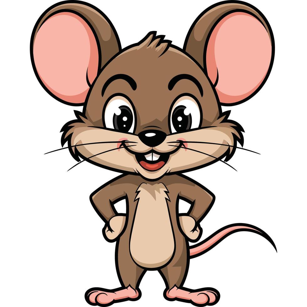 Cheerful Cartoon Mouse in Playful Pose. vector