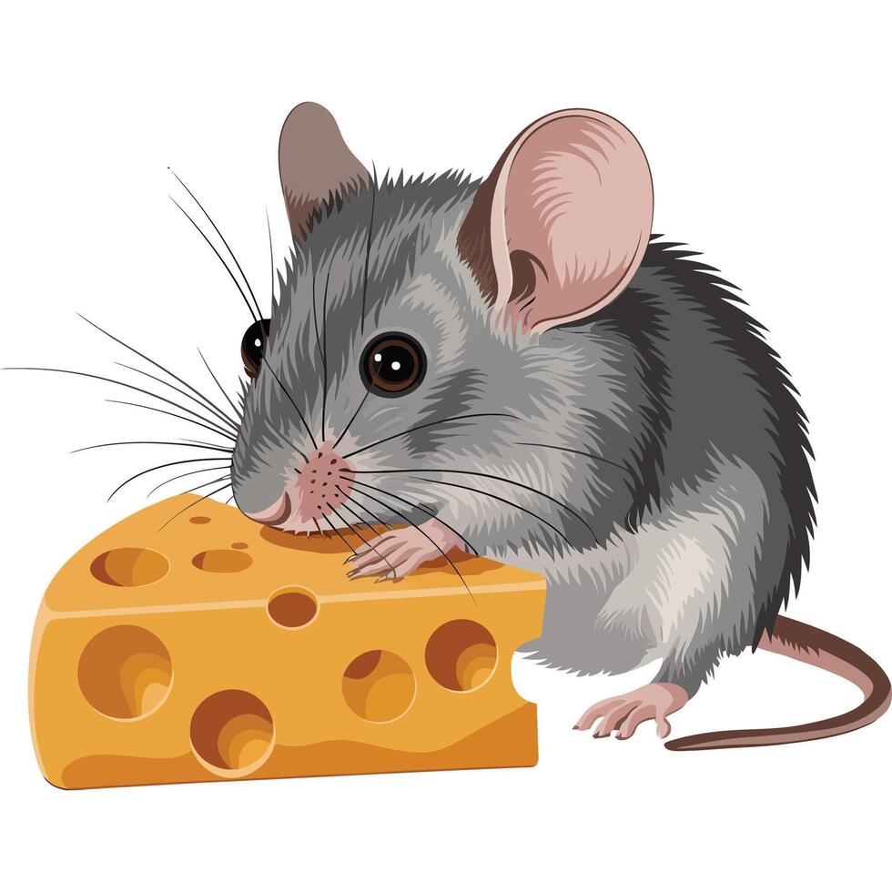 Mouse eating cheese, illustration vector