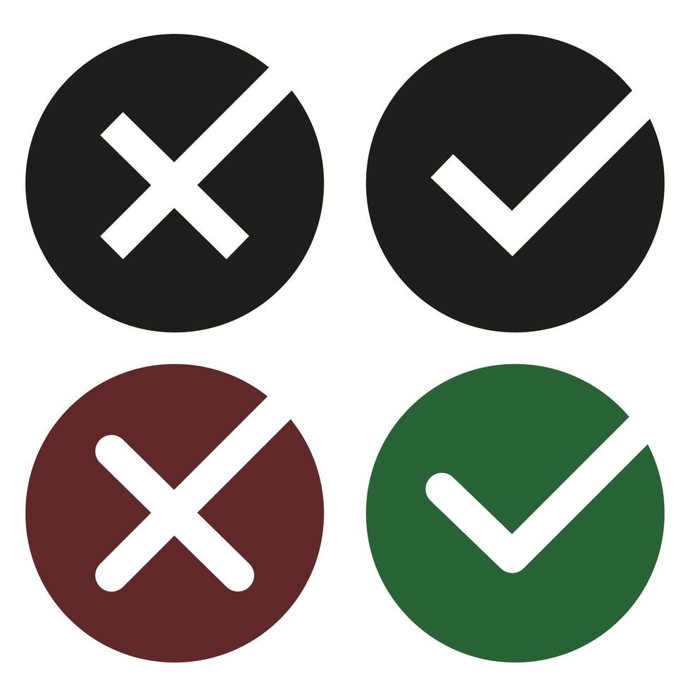 Green and red signs. Set of flat approval and cancellation signs. vector