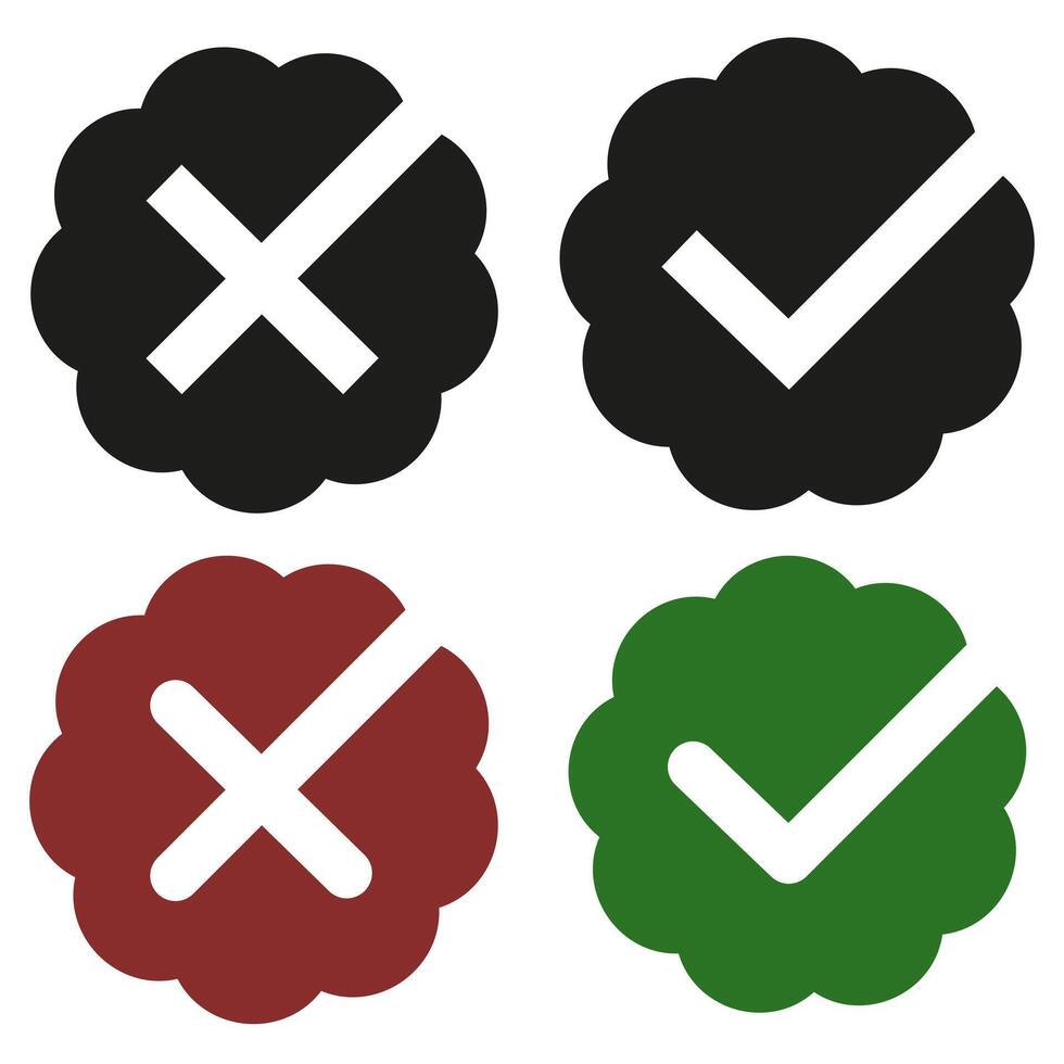 Approved confirmation symbol. Set of flat confirmation and cancellation icons. vector