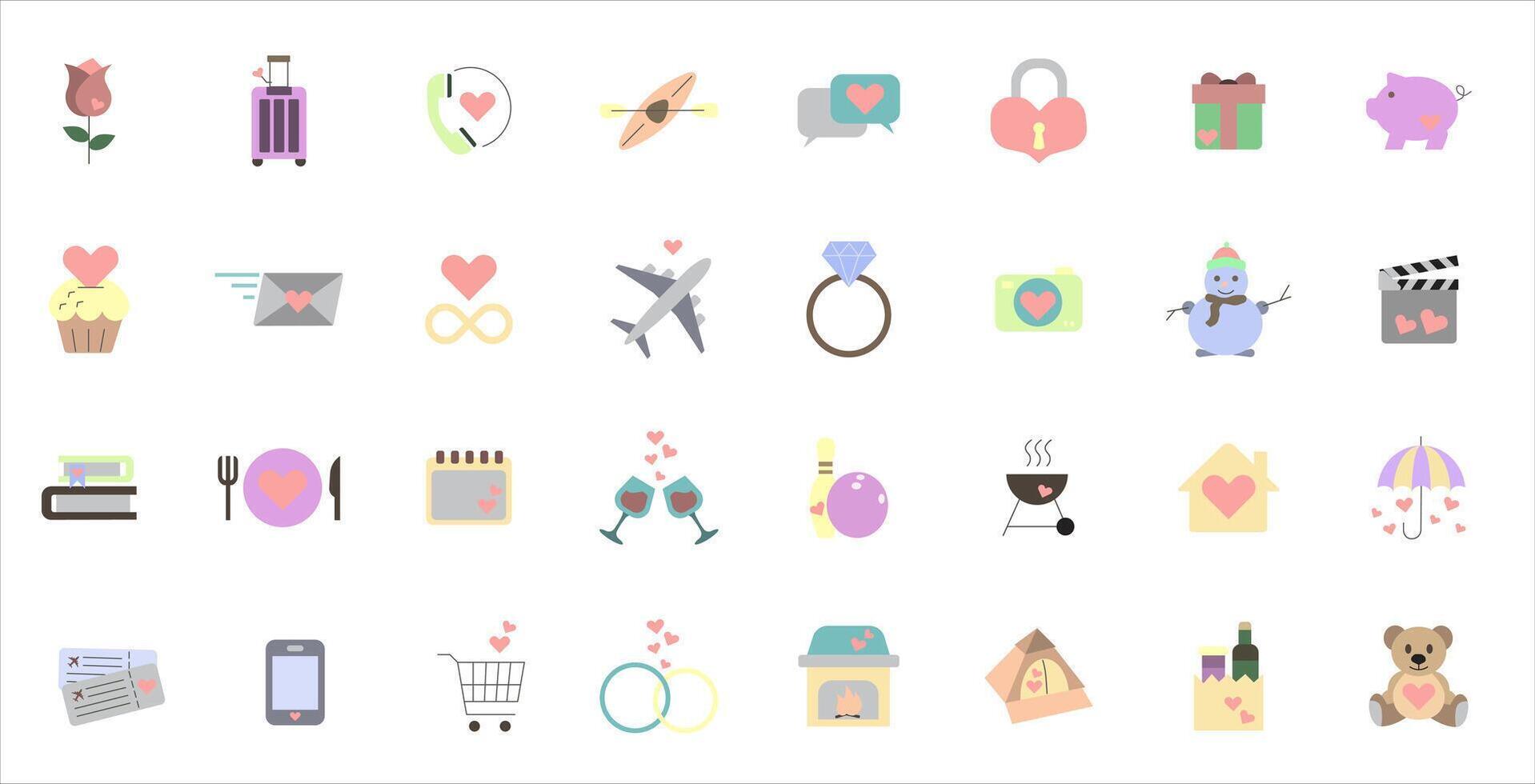 Memorable events from life. Colored icons. Happy moments of life. vector