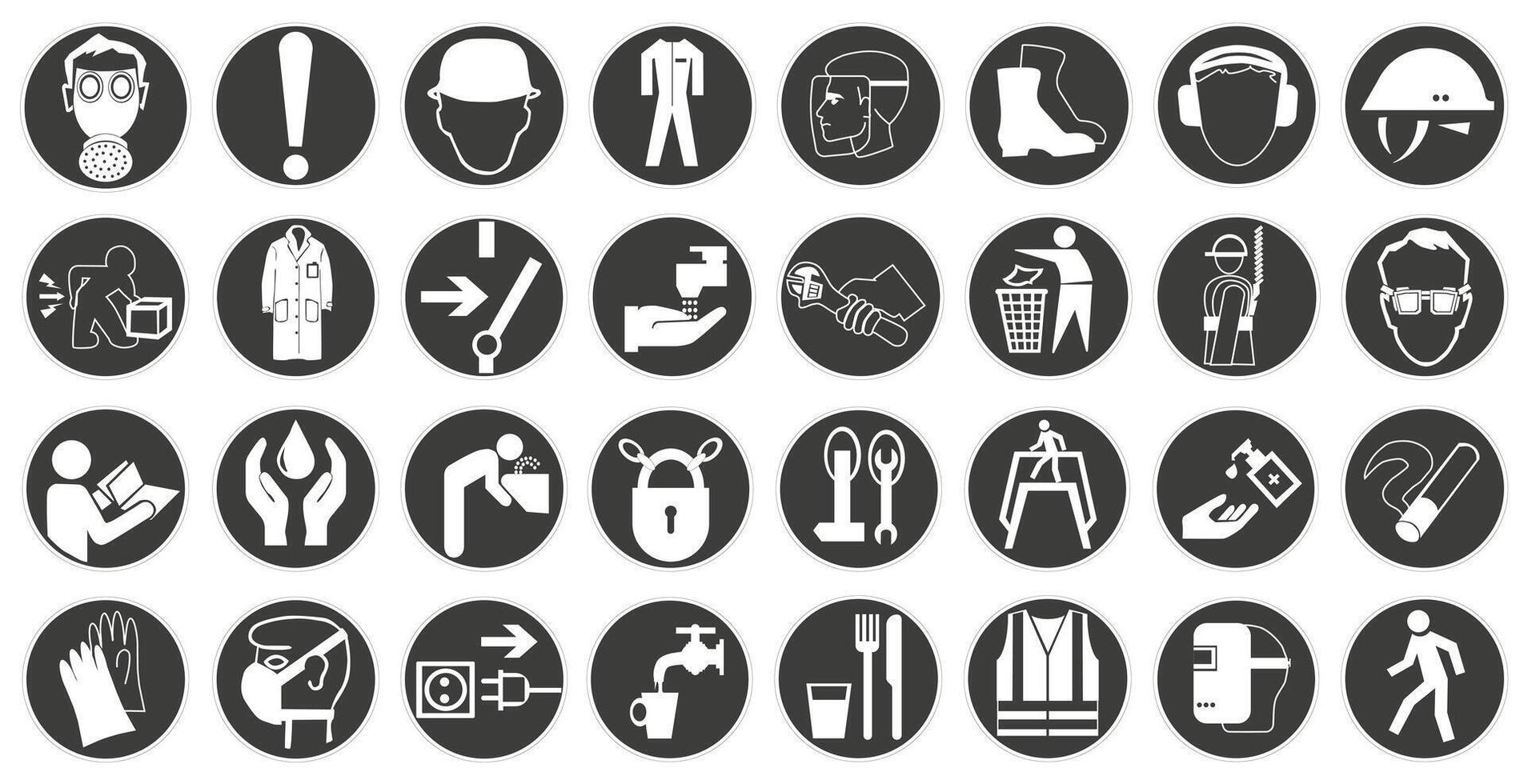 Black danger warning signs. Signs indicating correct actions. Directional signs. vector