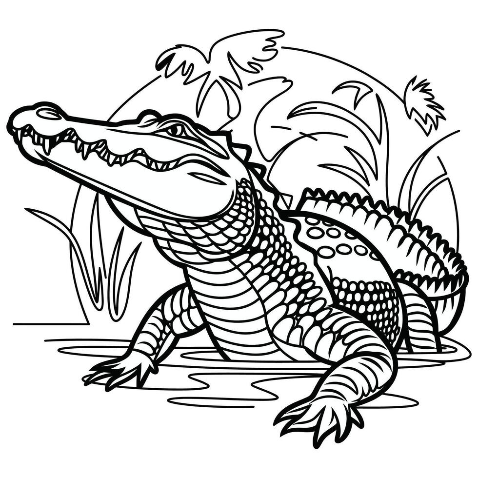 Alligator coloring pages vector