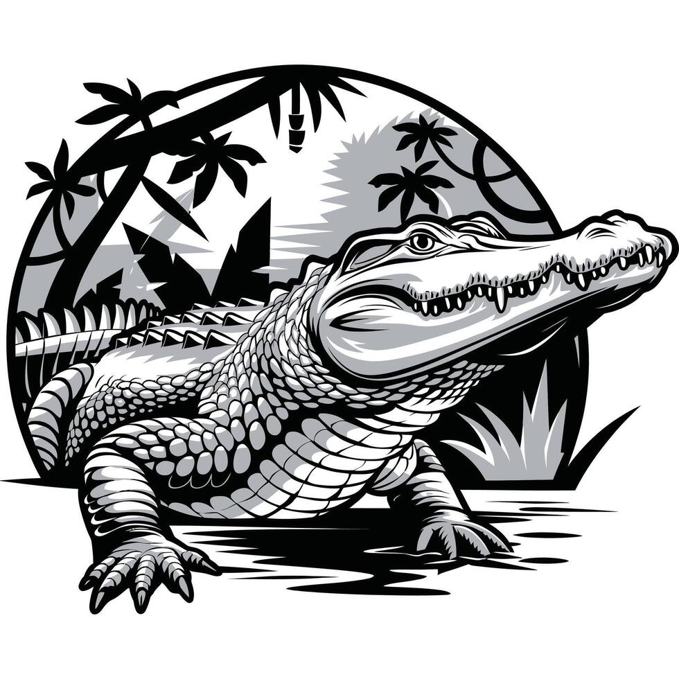 An alligator in the jungle vector