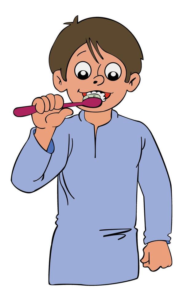 Boy brushing teeth while laughing vector