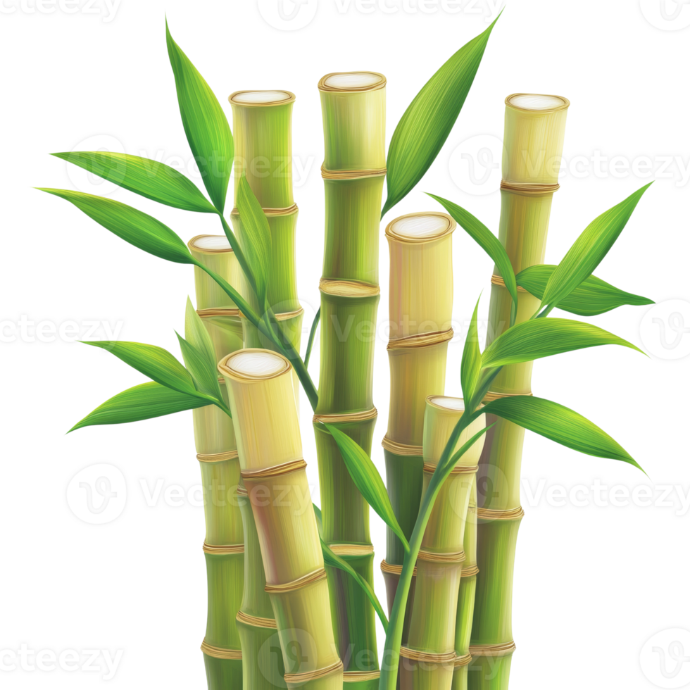 Serene bamboo grove illustration with detailed stalks and leaves, isolated png