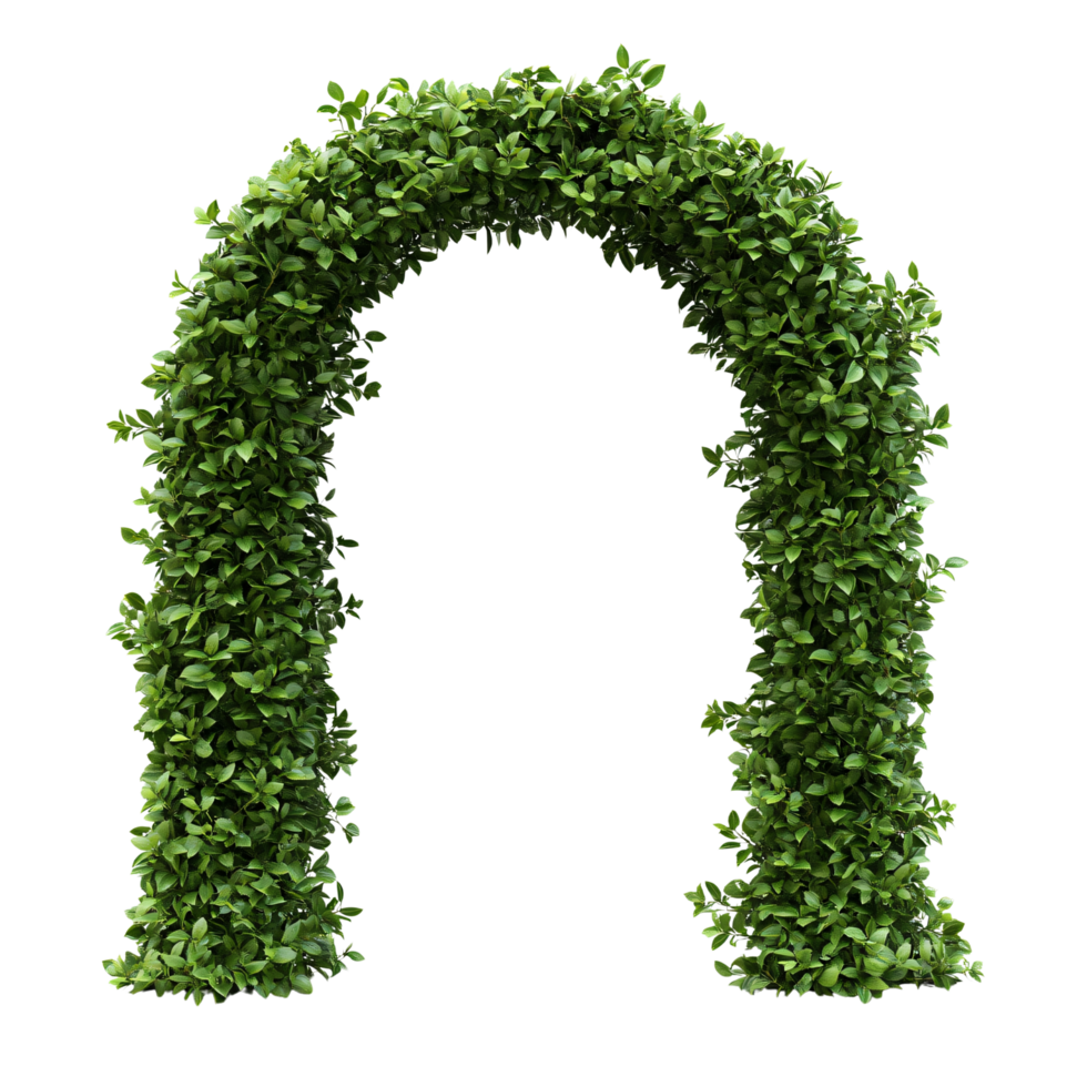 Arch gate garden lush green bushes garden wedding decoration isolated on transparent background png