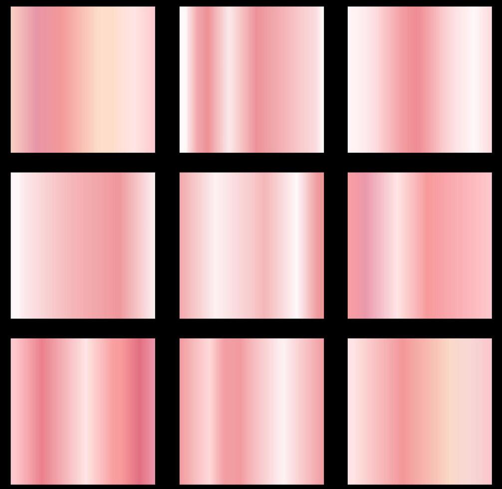 golden rose leaf texture. Collection of pink postel gradients isolated on black background. vector