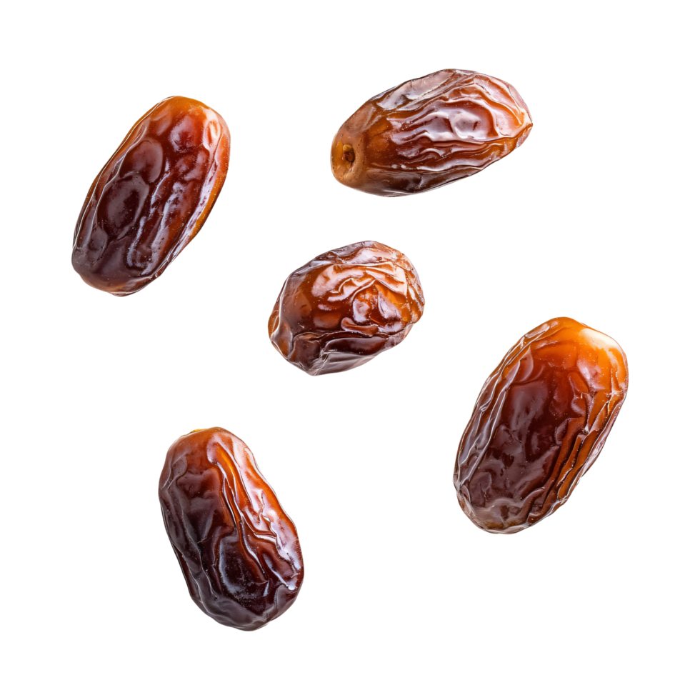 Dried date fruits falling mid air Ramadan isolated on transparent background png