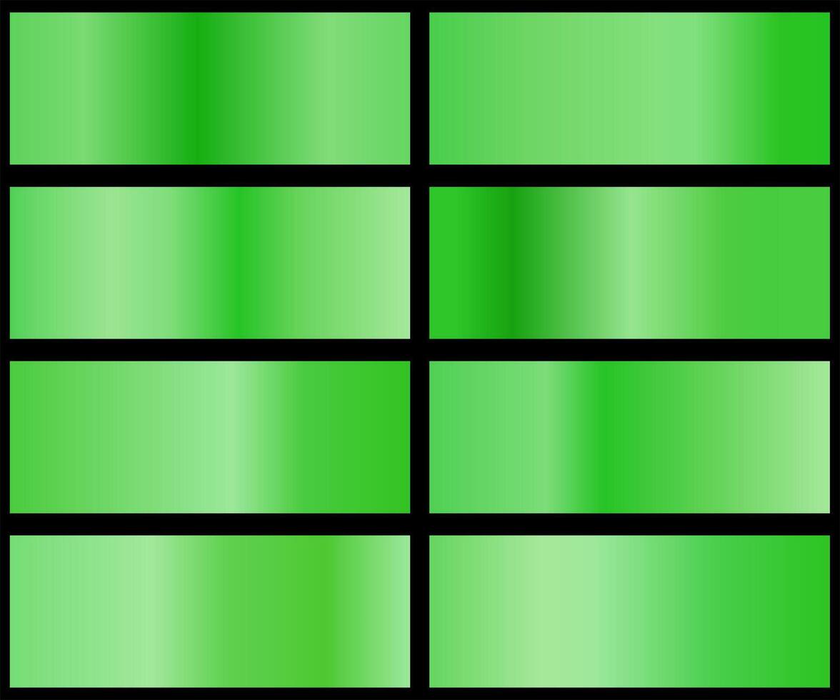 Set of green metal gradients, swatches collection. Different gradation design. vector