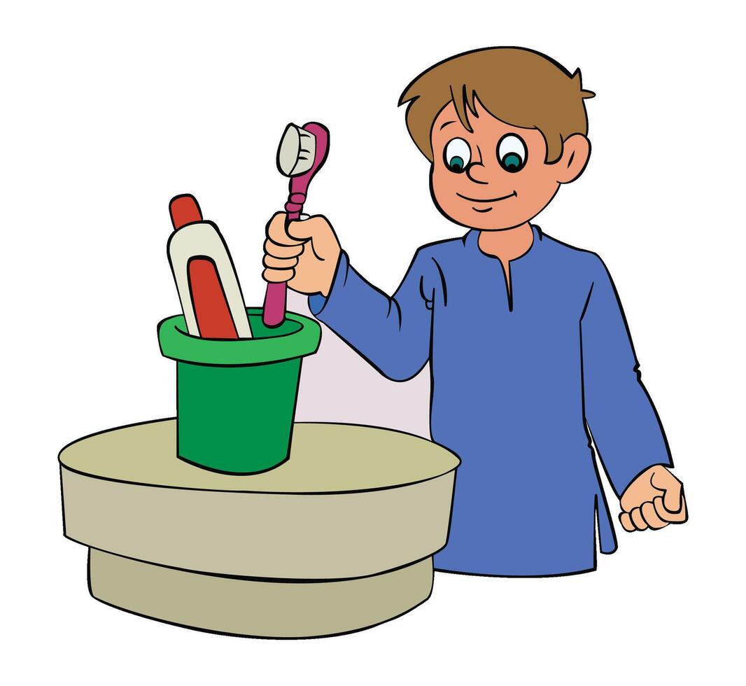A boy is putting Brush in the mag vector