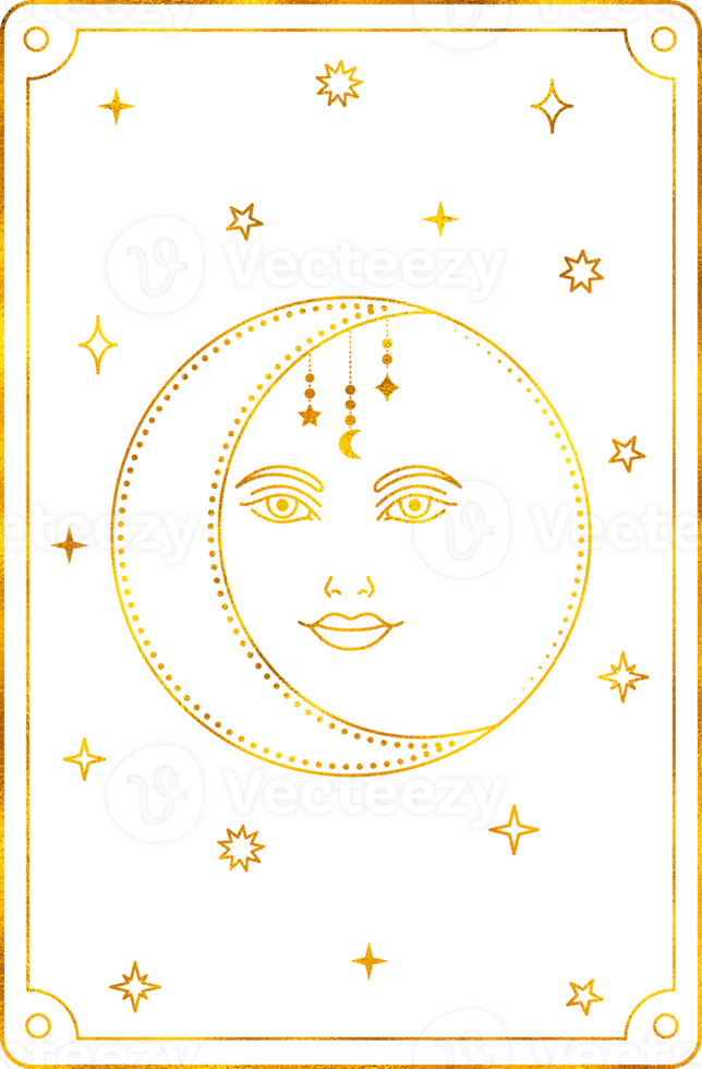 Tarot card moon in line art style. png