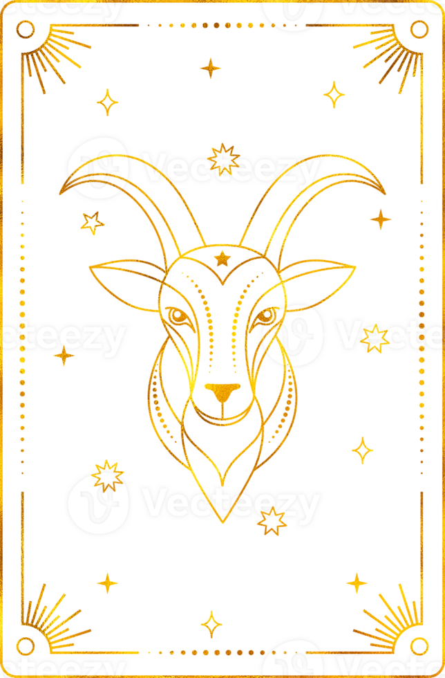Tarot card with capricorn zodiac style. Simple line art style. png