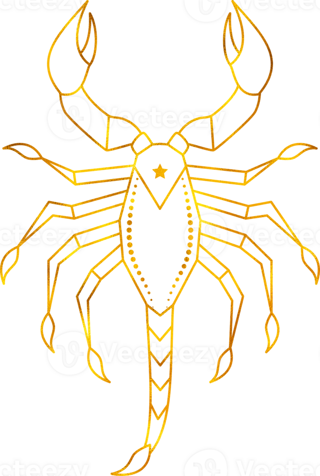 Scorpio zodiac sign in line art style with golden foil effect. png