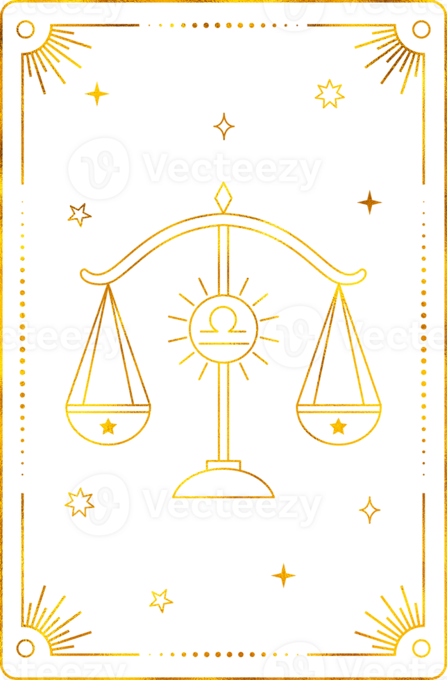 Tarot card with libra zodiac style. Simple line art style. png