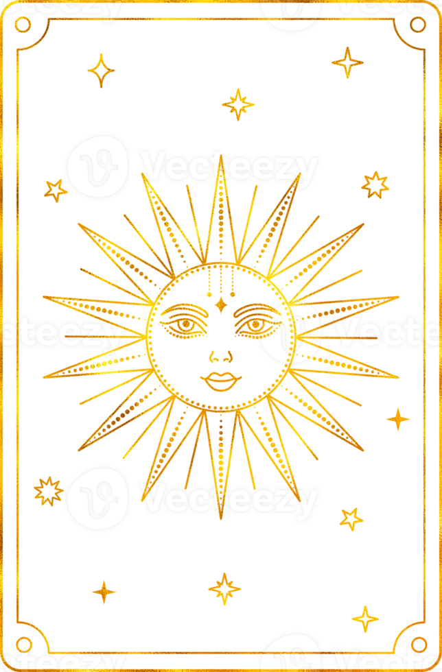 Tarot card sun with gold foil effect. png