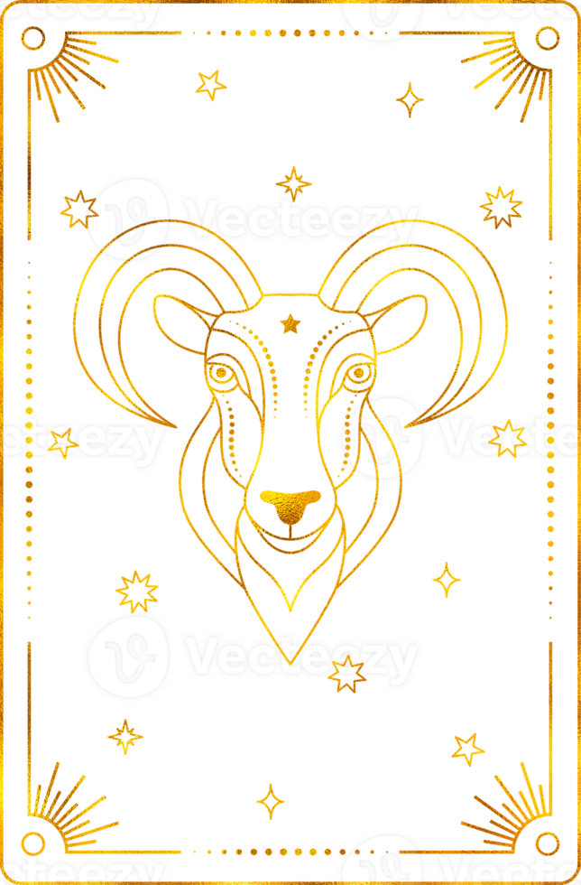Tarot card with aries zodiac style. Simple line art style. png
