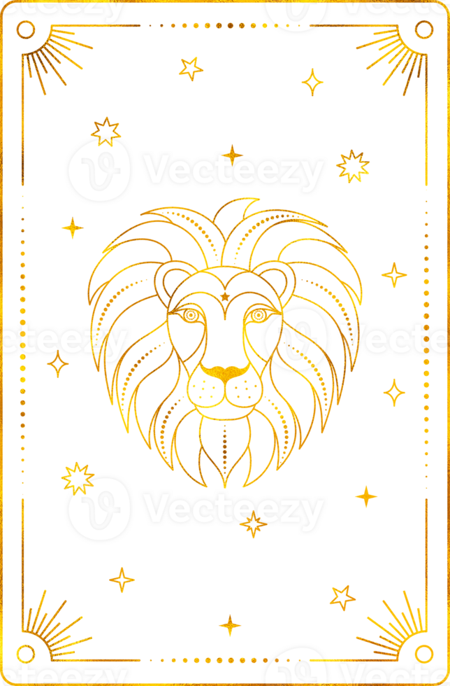 Tarot card with leo zodiac style. Simple line art style. png