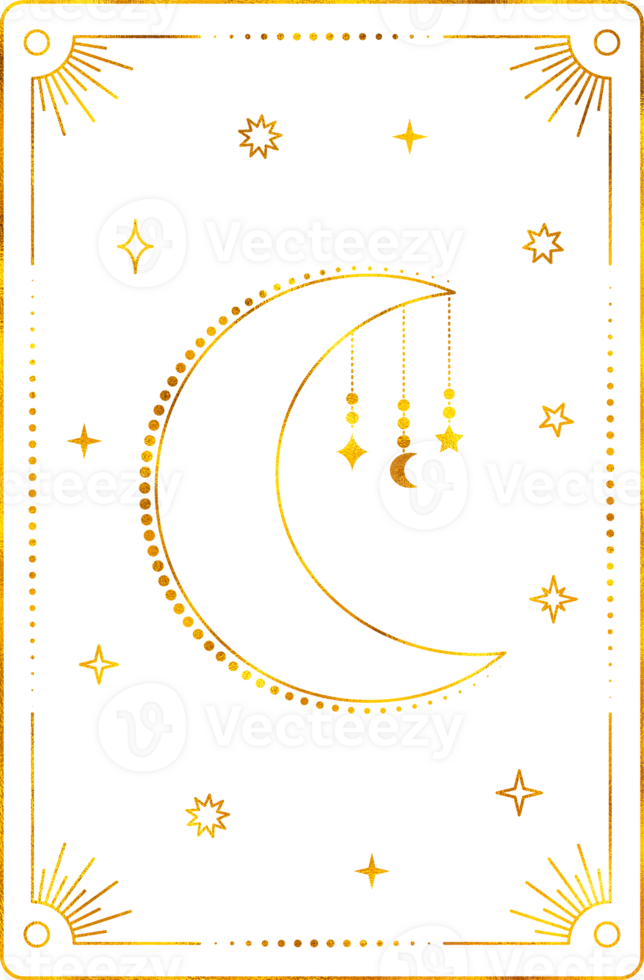 Tarot card moon with gold foil effect. png