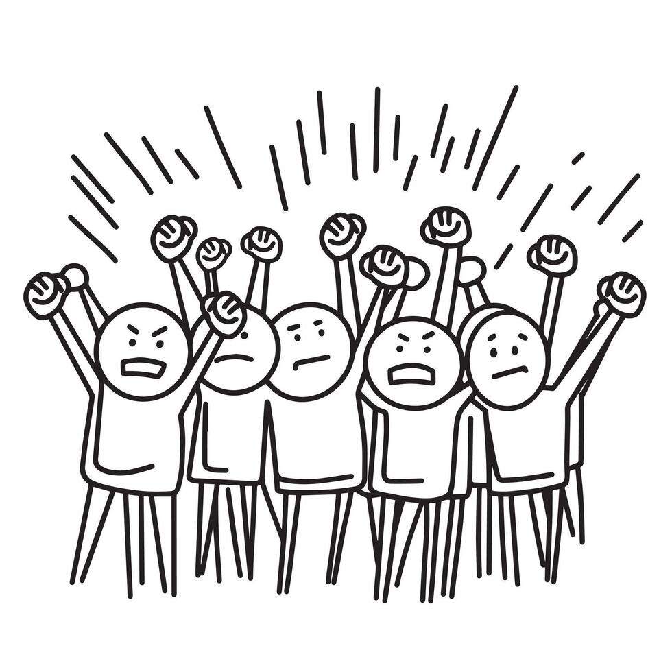 dissatisfied crowd, rally, strike. illustration in doodle style vector